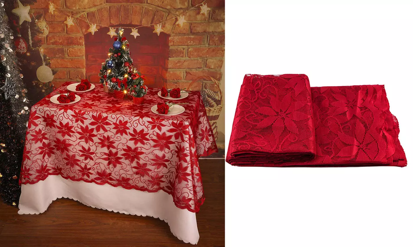 Red Lace Table Cloths Cover for Christmas Party - Primary Image