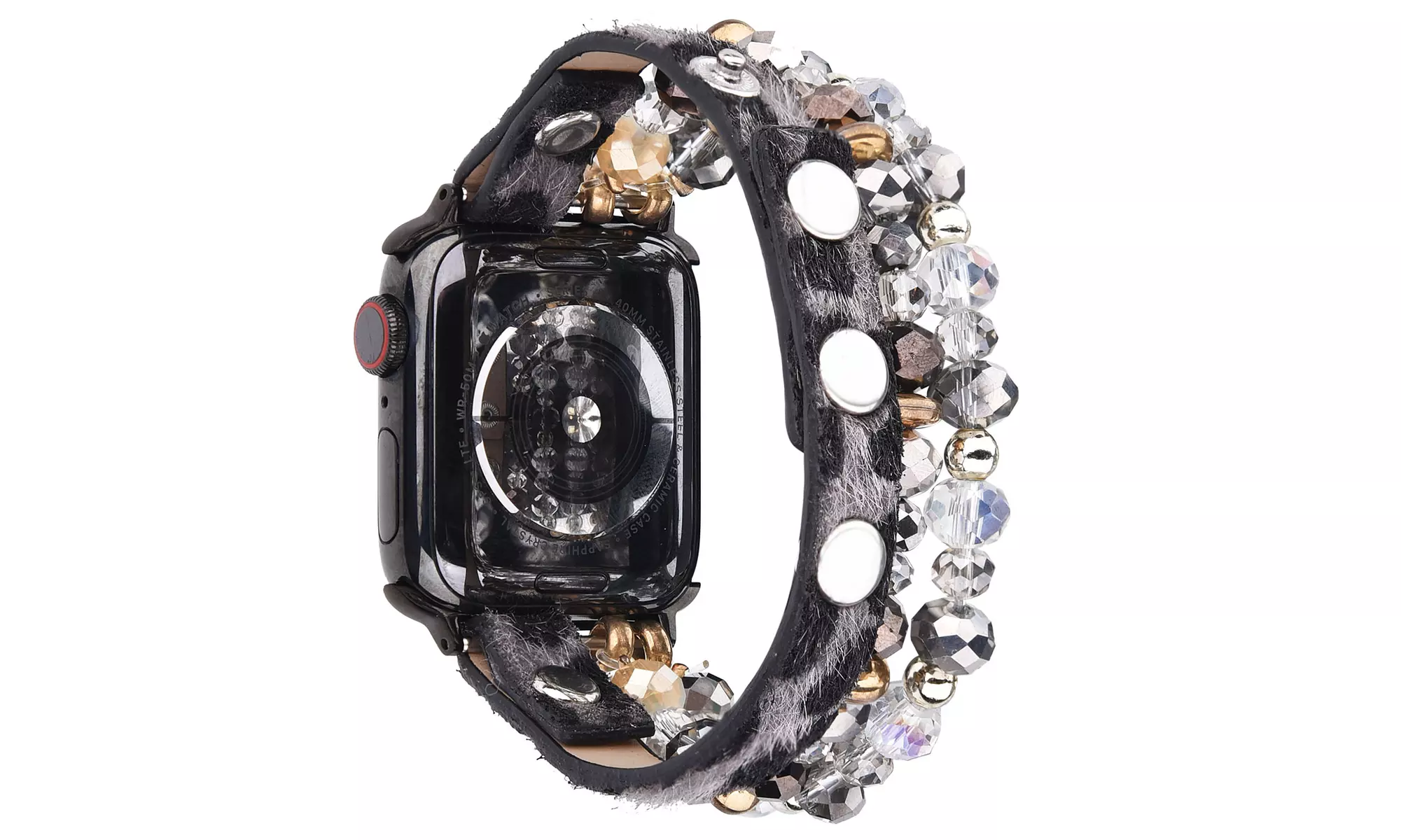 Leopard Calf Leather and Crystal Apple Watch Band All Series