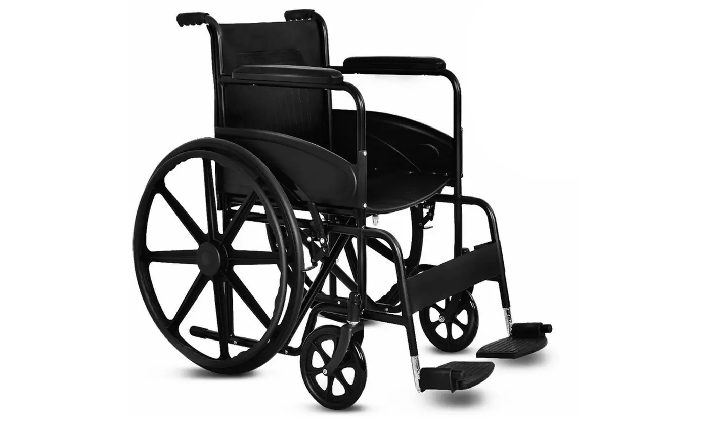 Foldable Medical Wheelchair 24'' Lightweight w/ Footrest Black New - Primary Image