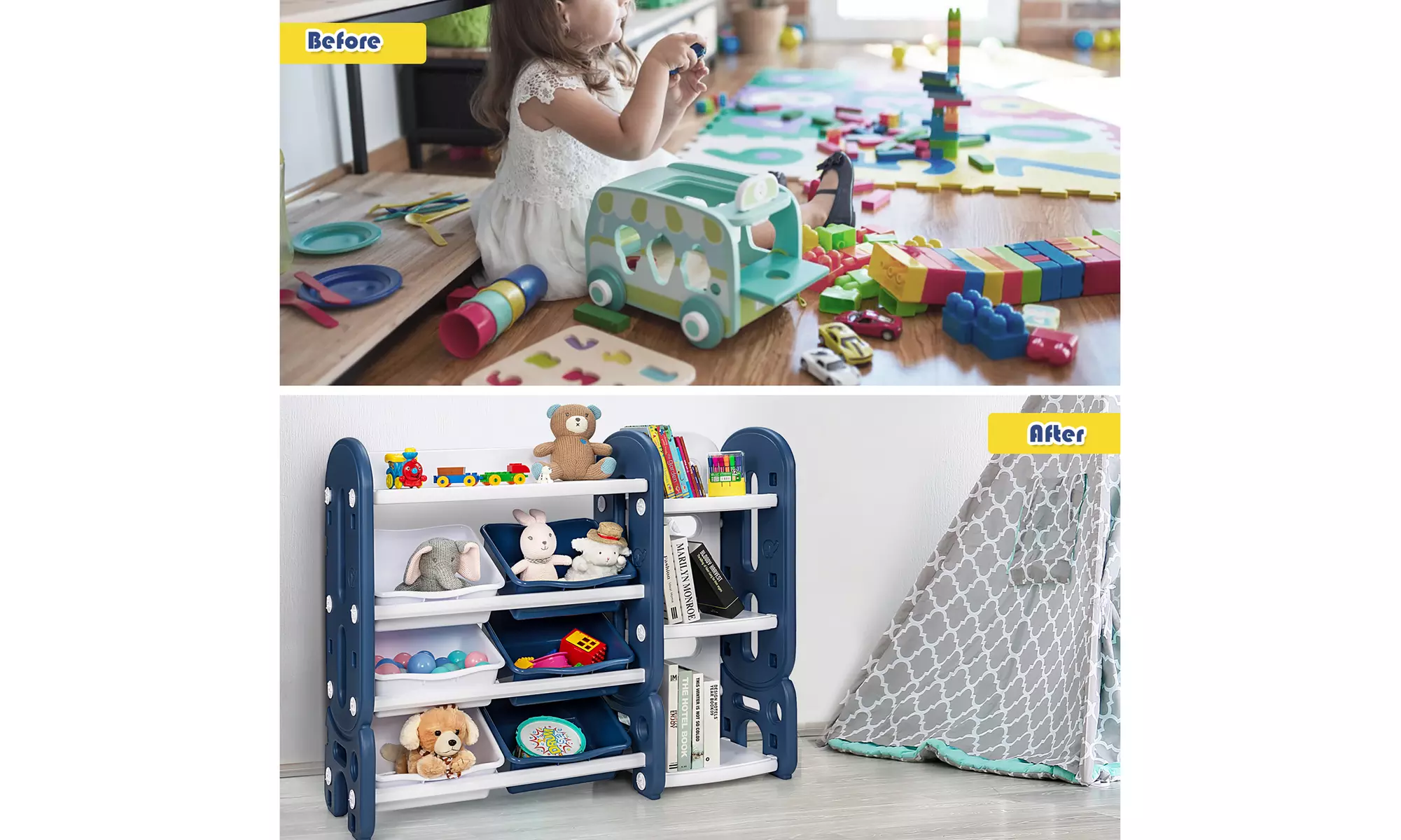 Costway Kids Toy Storage Organizer w/Bins & Multi-Layer Shelf for Playroom