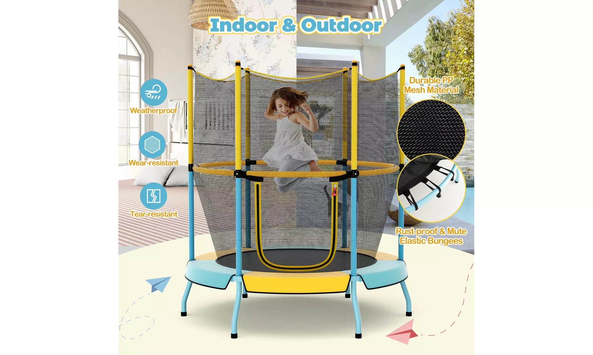 Costway 48" Toddler Trampoline for Kids w/ Safety Enclosure Net Heavy-duty Frame