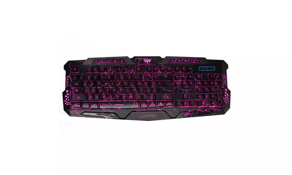 114-Key LED Backlit Wired USB Gaming Keyboard with Cracking Pattern - Primary Image
