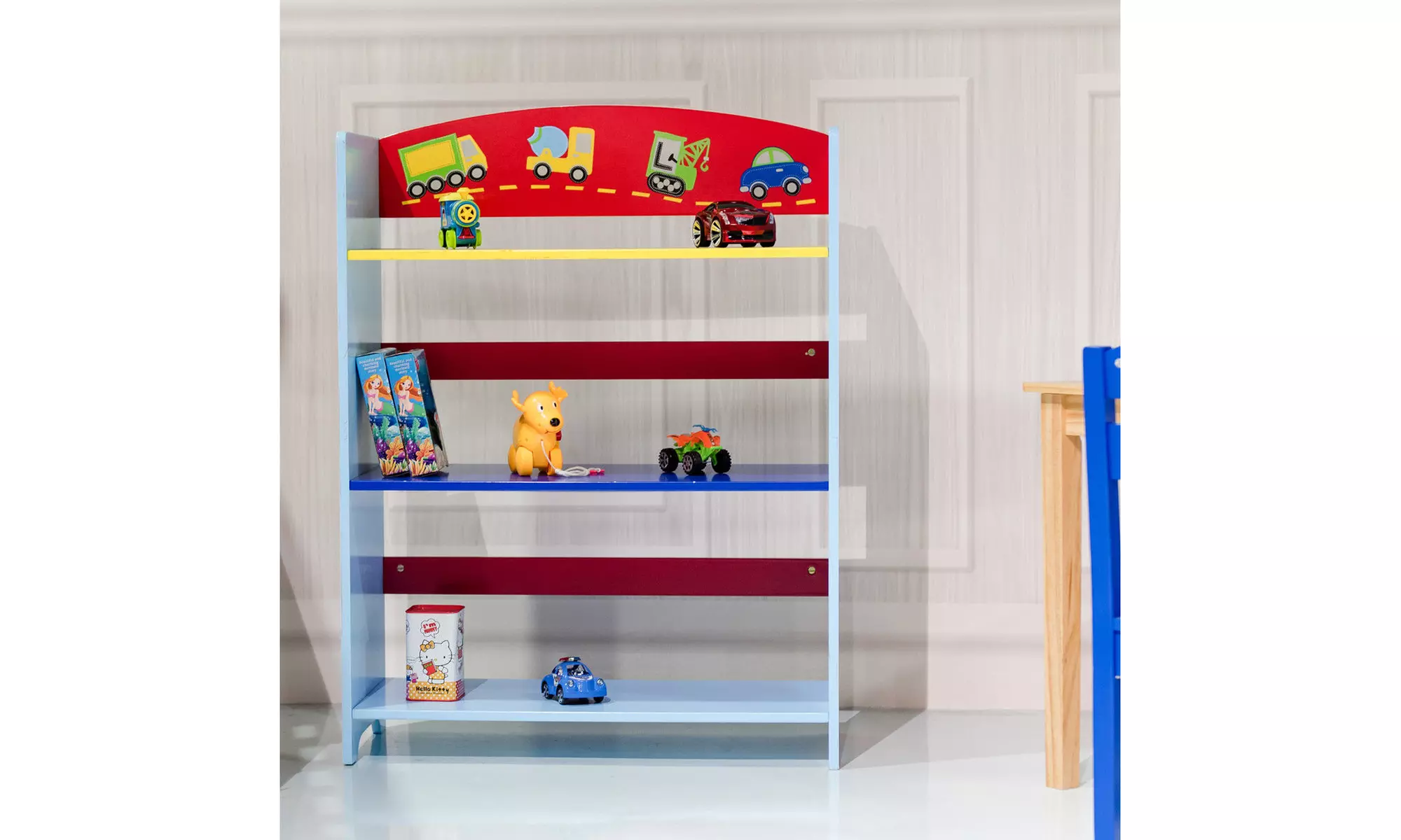 Costway Kids 3-Tier Bookshelf Cars Book Rack Adorable Corner Book Organizer - Second Medium