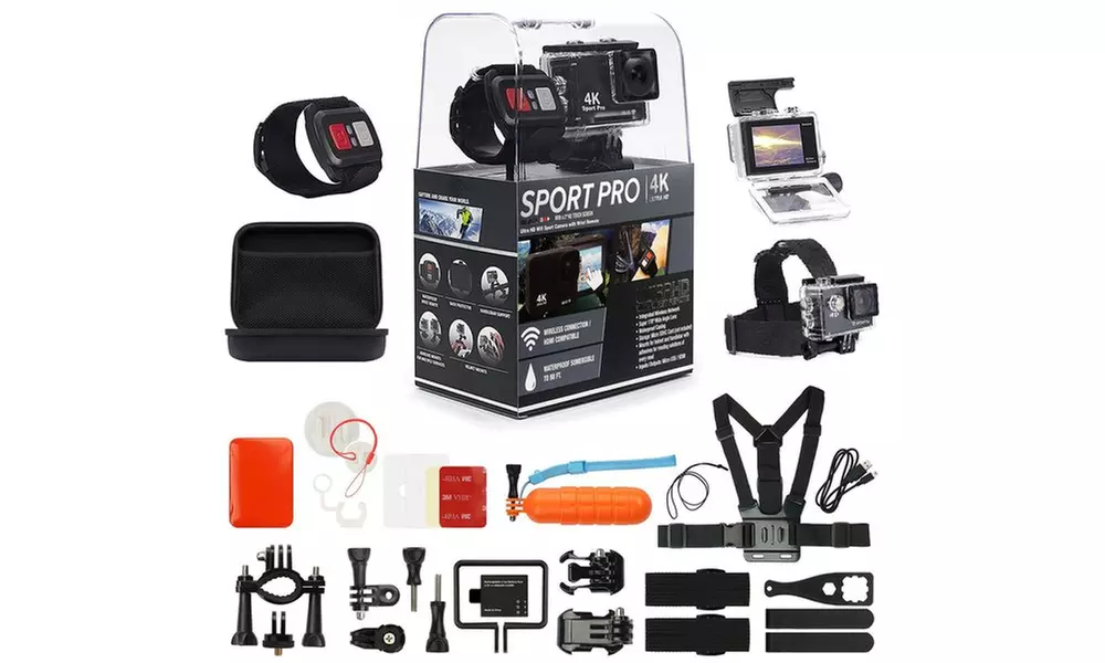 SportPro 4K UHD Wifi Touch Screen Action Camera with 20 Piece Premium Accessory Bundle - Primary Image