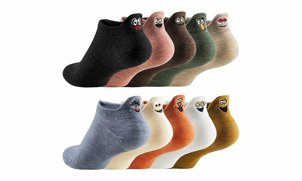 5- or 10-Pairs of Women's Kawaii Embroidered Low Cut Socks 