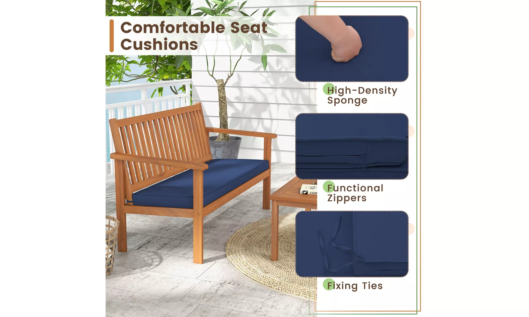 Costway 4 PCS Patio Wood Furniture Set with Loveseat, 2 Chairs & Coffee Table