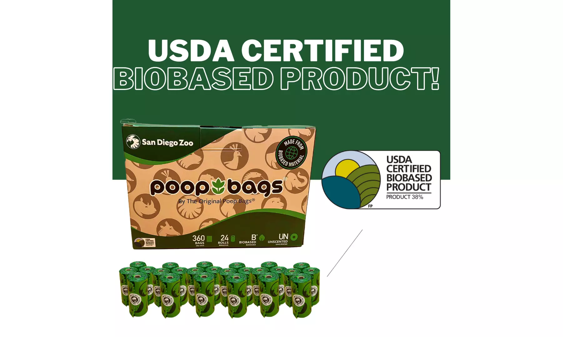 1080 USDA Certified Biobased - San Diego Zoo Poop Bags & Hydrant Dispenser