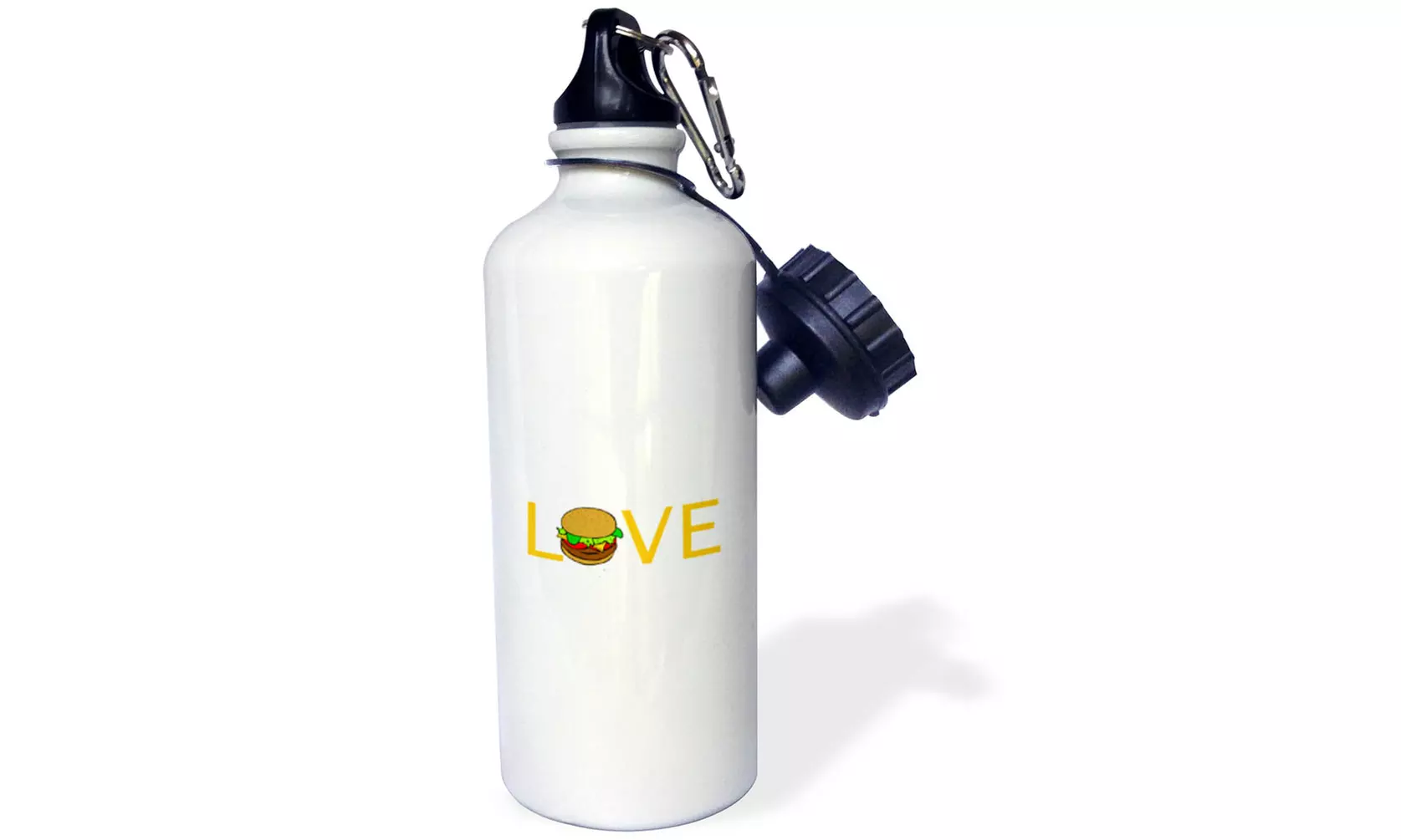  Water Bottle Love Burgers yellow text with hamburger O food foodie typography  - Primary Image