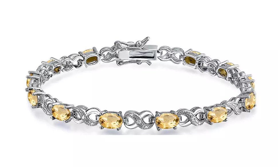Genuine Citrine Gemstone and Diamond Accent Infinity Link Bracelet