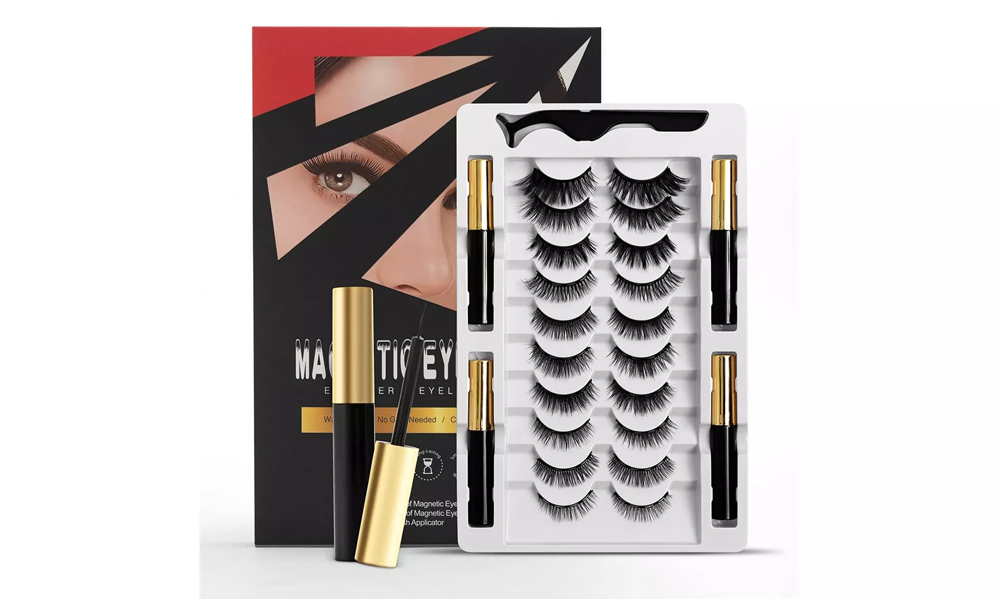 Magnetic False Eyelash & Eyeliner Kit Reusable Mink False Lashes Fluffy Natural - Primary Image