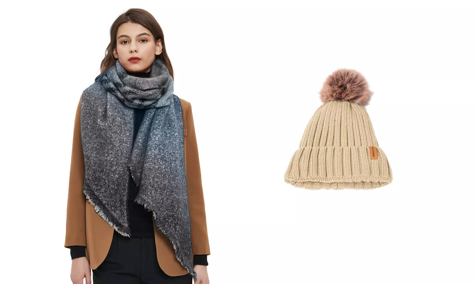 Women Fashion Winter Warm Knitted Hat Beanie Hat Scarf Set