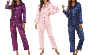 Women's Silk Satin Pajamas and Loungewear PJ Set (Short or Long Sleeve)