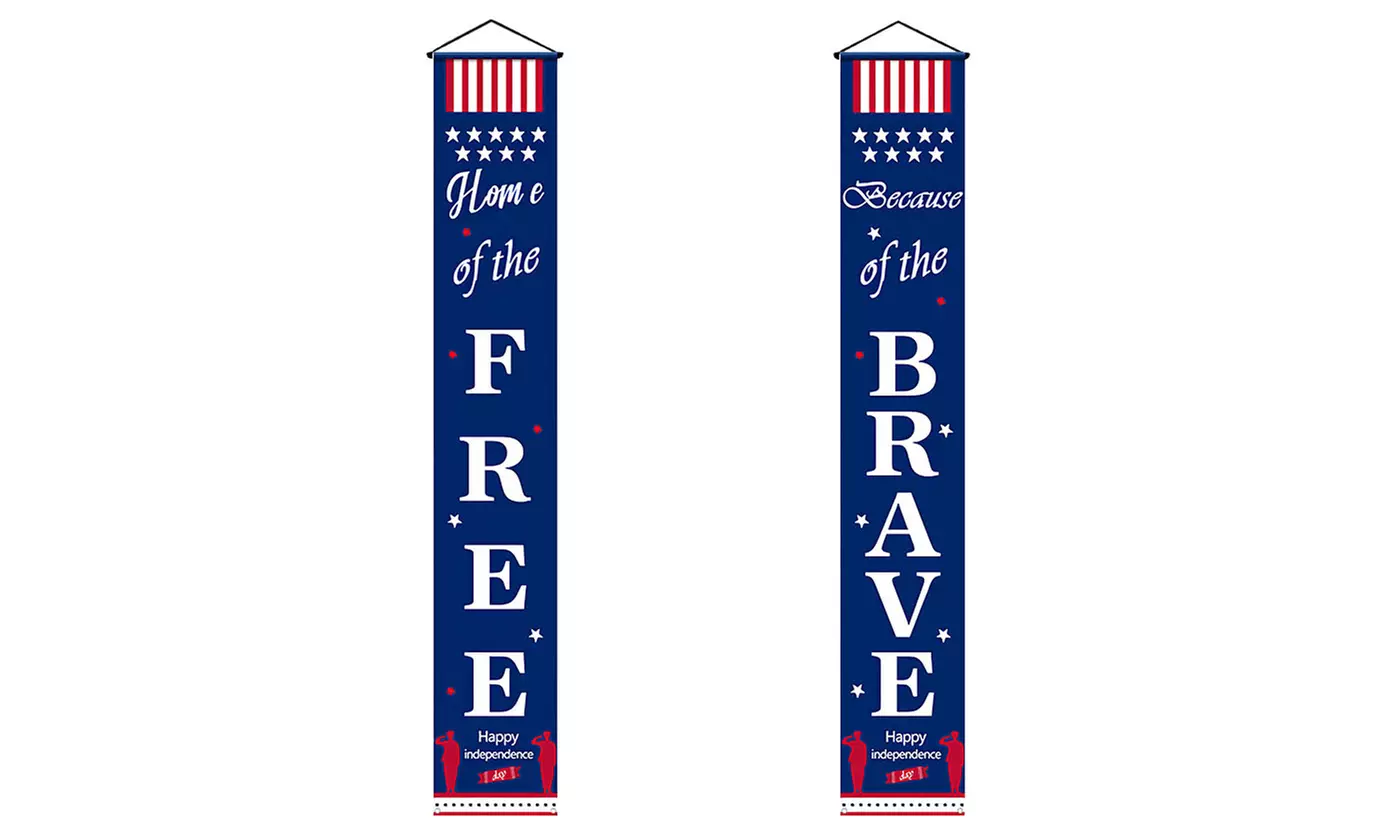 Hanging Patriotic Vertical Couplet Porch Banner Decor for 4th of July