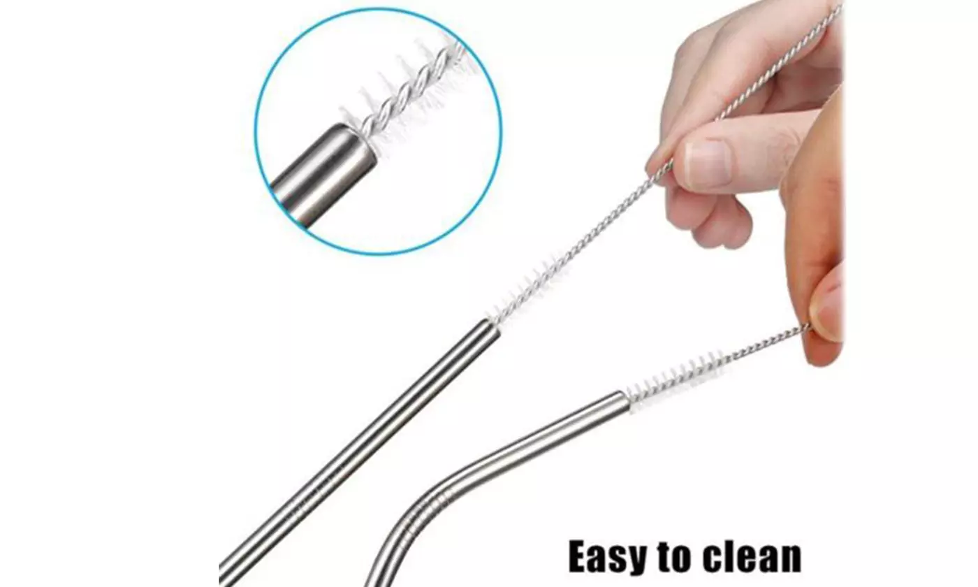 8-Pack 10.5 inch Stainless Steel Bent Straight Drinking Straws Long Reusable