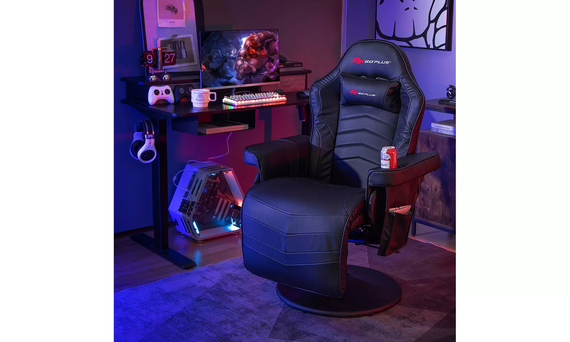 Costway Massage Gaming Chair - Adjustable Racing Swivel Chair with Cup Holder