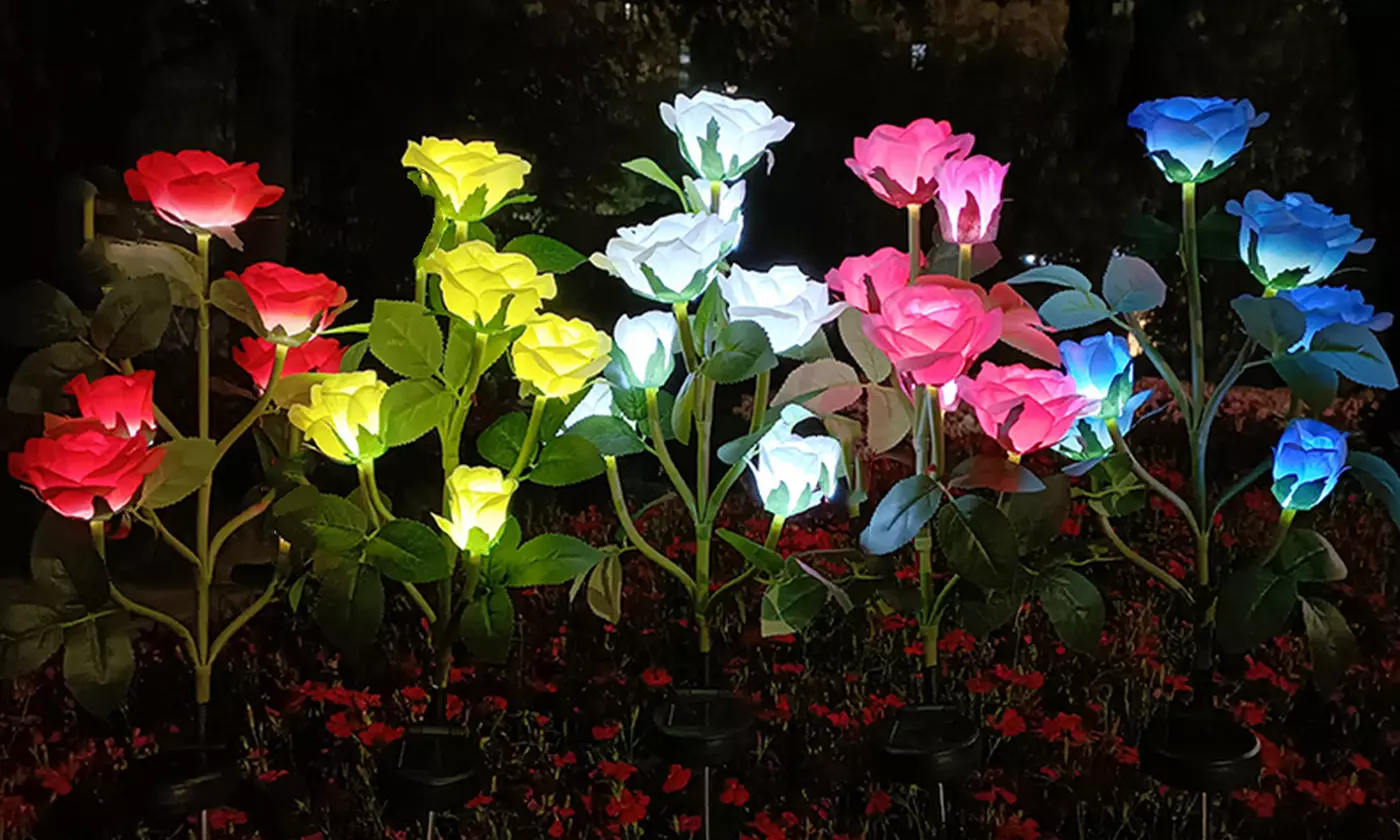 Solar Powered Waterproof Outdoor Solar Garden Stake Lights LED Rose Flowers