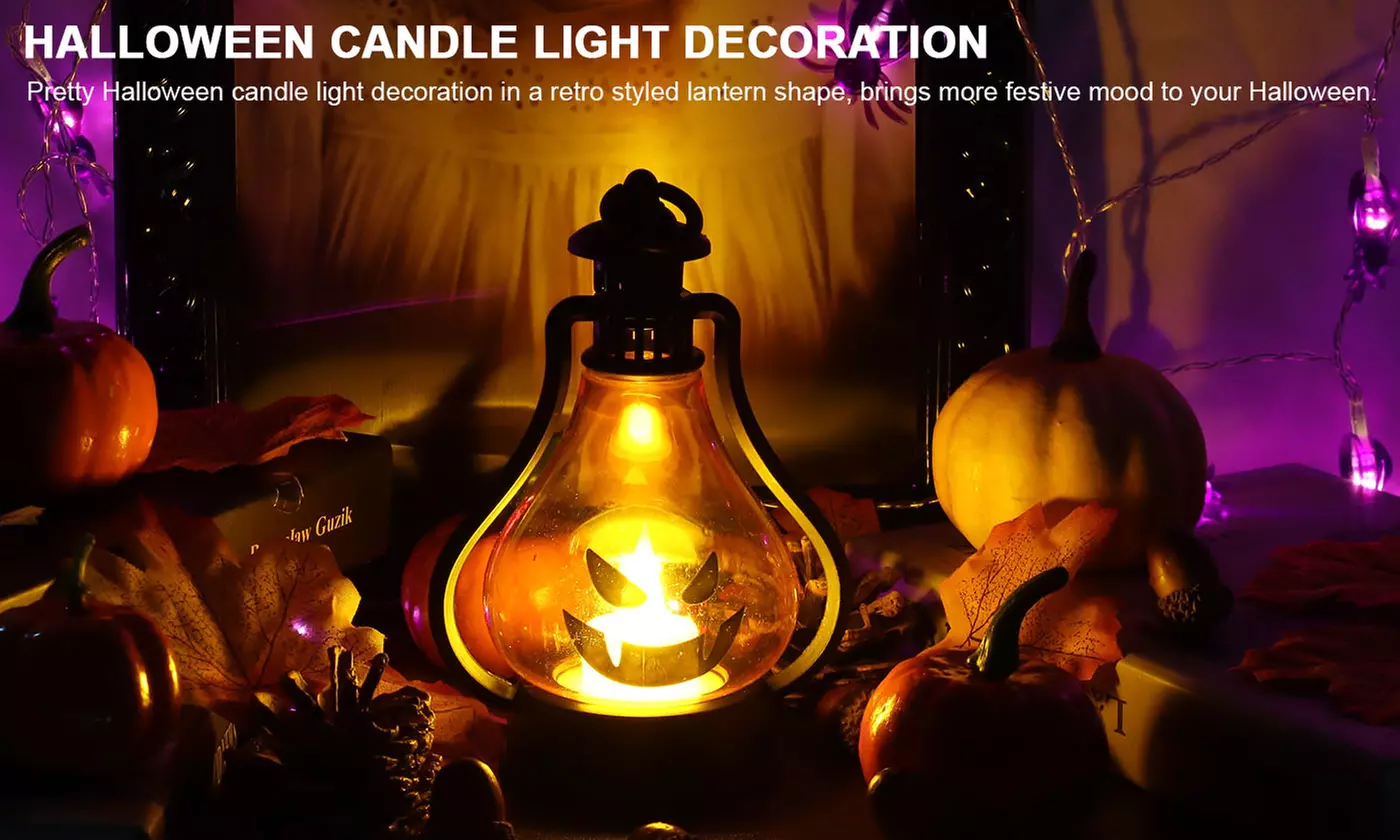 Halloween Lamp Flame LED Lantern Hanging Decor Pumpkin Witch Light Party 