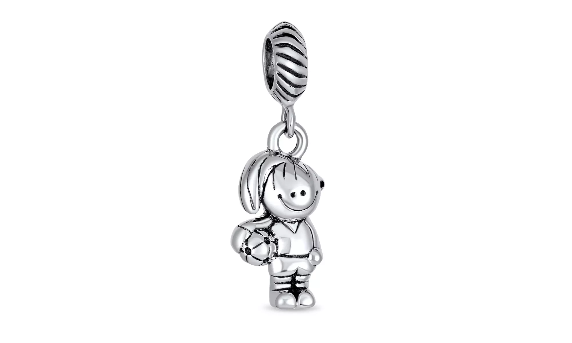 Personalized Cartoon Sports Soccer Player Dangle Charm Bead Silver - Primary Image