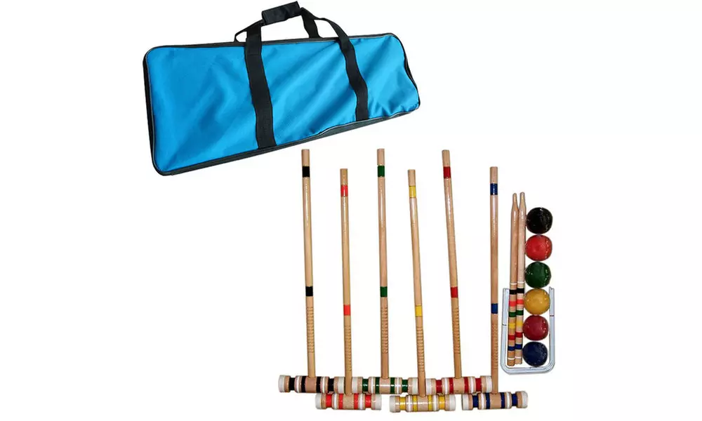 Croquet Set- Wooden Outdoor Deluxe Sports Set with Carrying Case by Hey! Play! - Second Medium