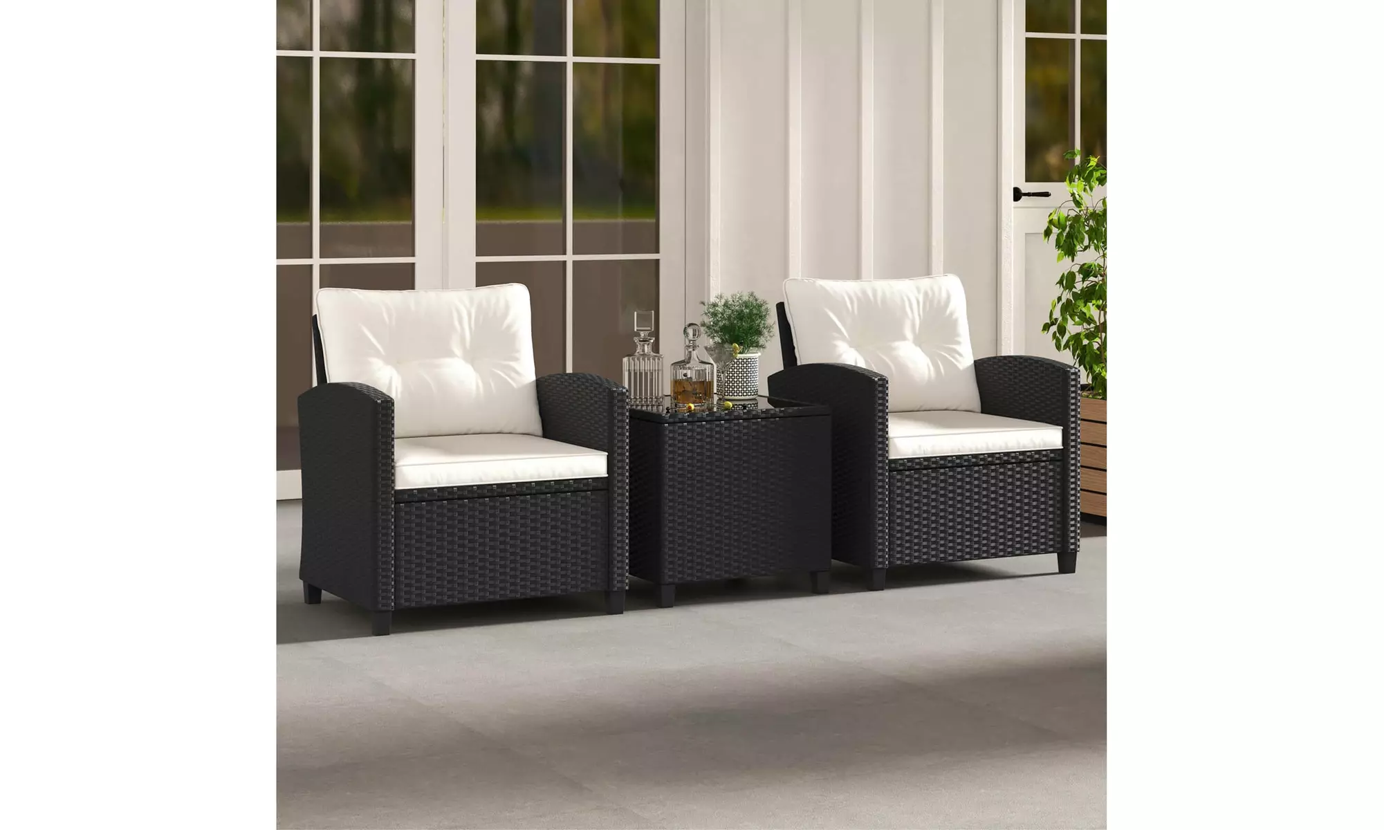  Three-Piece Costway Patio Furniture Set with Tempered Glass Coffee Table