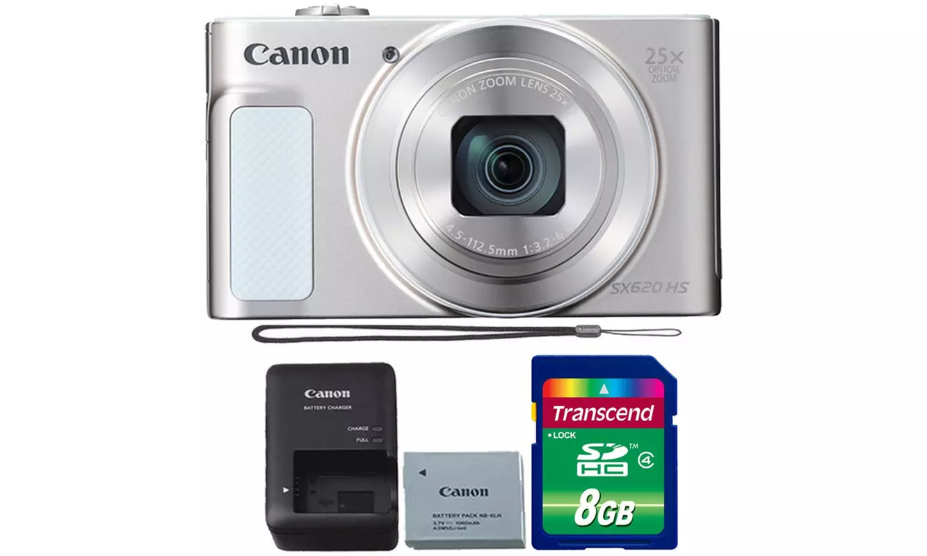 Canon PowerShot SX620 HS 20.2MP Digital Camera 25x Zoom Silver with 8GB Card - Primary Image