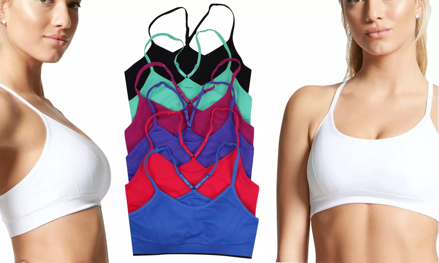 (6-Pack) Women's Padded Y-Back Compression Sports Bra - Primary Image