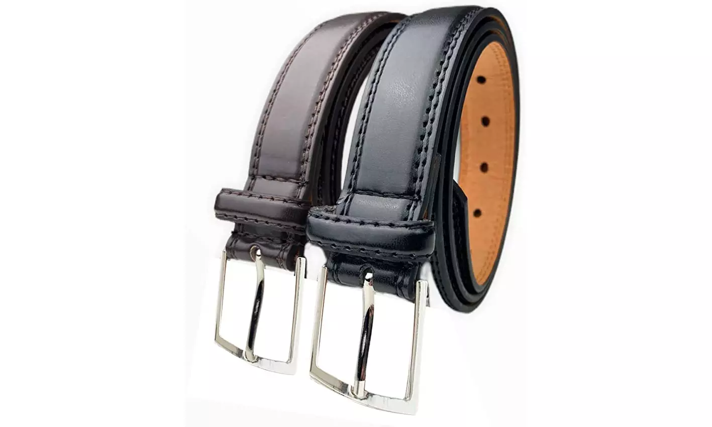 2 Pack: Barbados Leather Mens Belts - Brown & Black - Second Medium