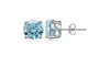 Paris Jewelry Rhodium Plated Silver 1.30 Ct Round Aquamarine CZ Stud Earrings