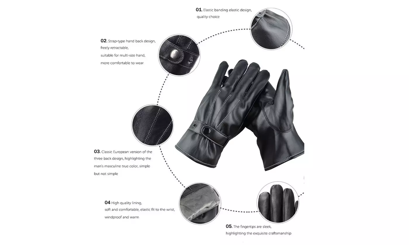 Men Three Finger Touch Screen Leather Gloves