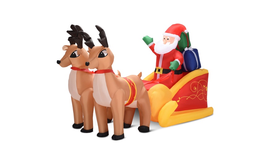 Image 2: 7 Ft Waterproof Inflatable Double Deer w/ Sled Christmas Decoration