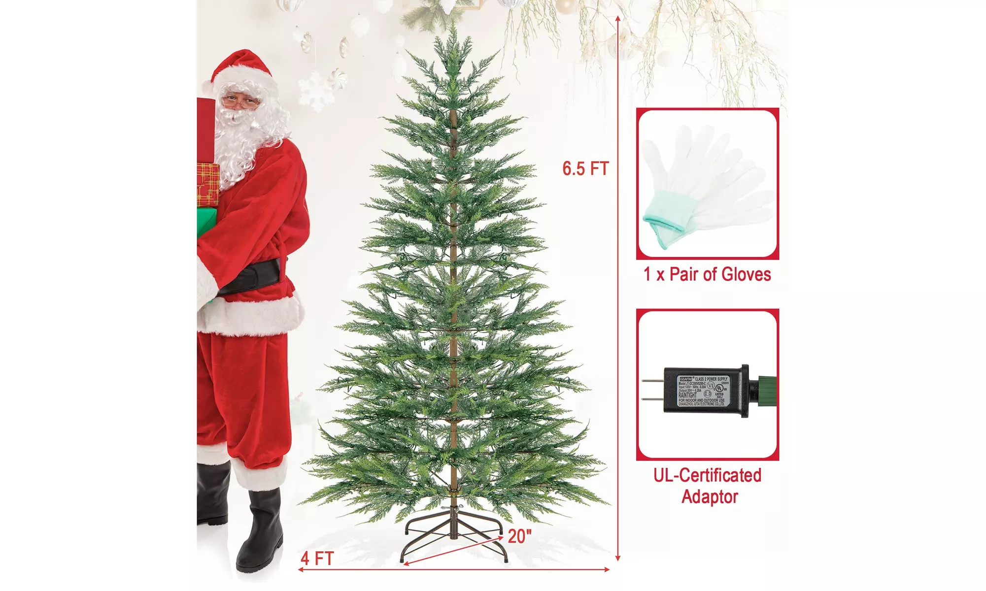 Costway 6.5/7.5 FT Pre-Lit Christmas Tree Hinged w/ Branch Tips Timer Lights