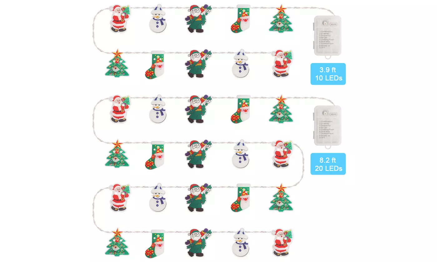 8.2ft Christmas 20 LED String Light Santa Snowman Tree Lights Fairy Decorative