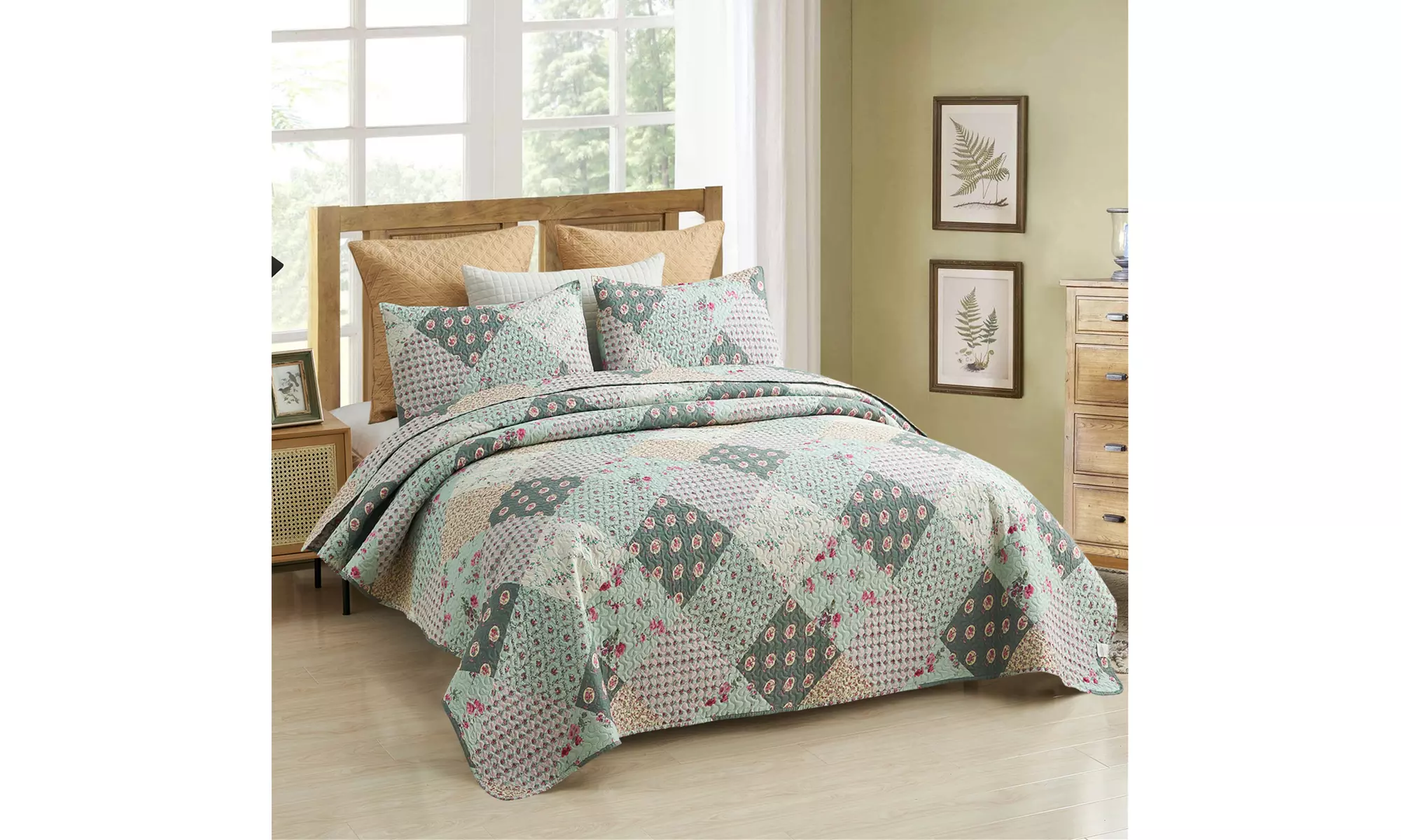 JML 3-Piece Reversible Quilt Set,Home Collection Printed Bedspread With 2 Shams