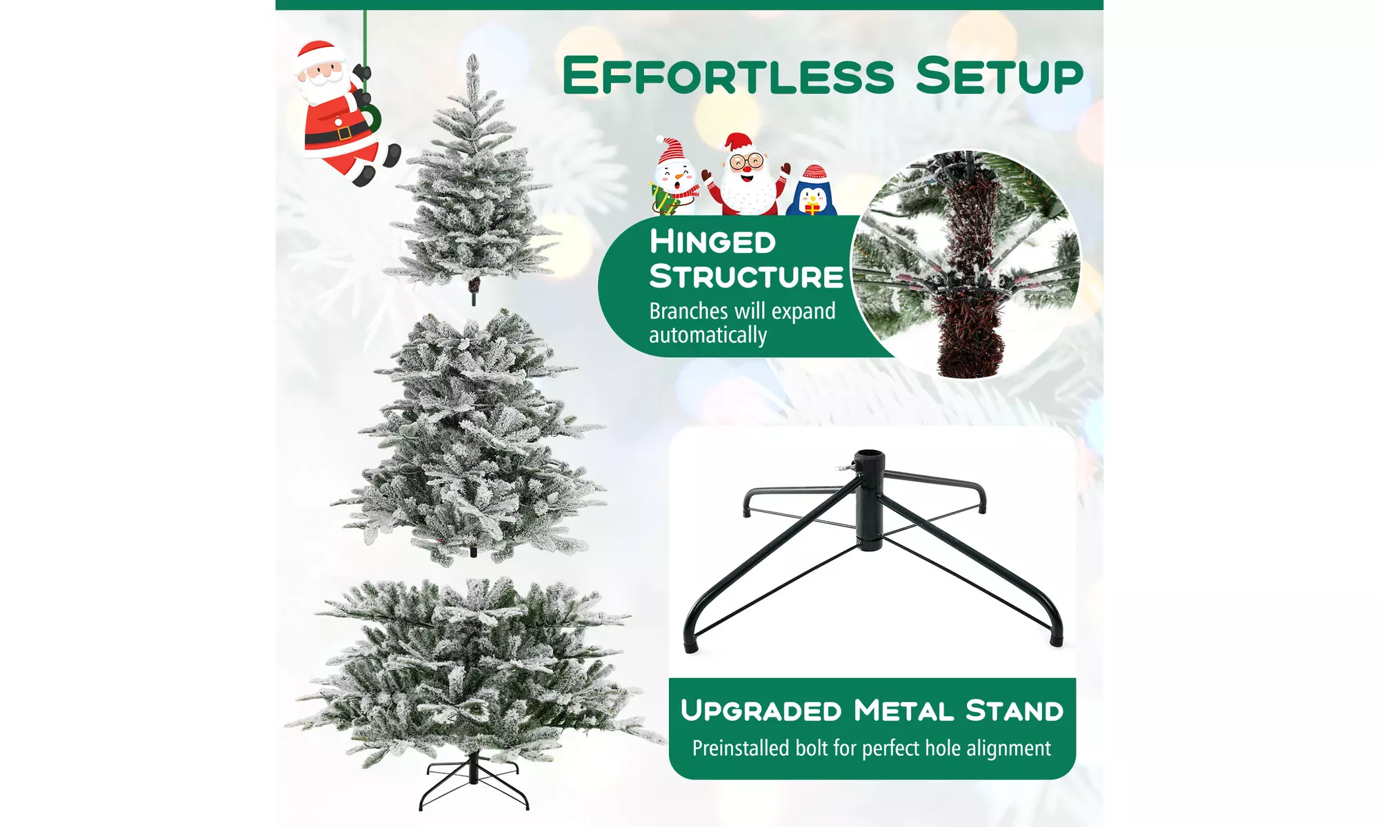 Costway Snow Flocked Artificial Christmas Tree with LED Lights and PVC/PE Tips