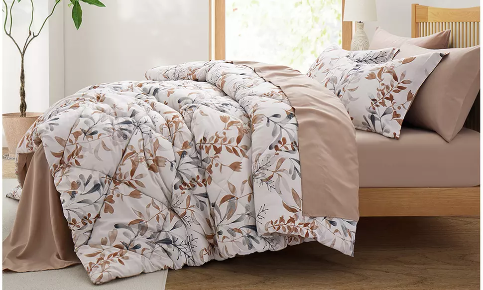 Peace Nest 5 or 7 PC Floral Printed Reversible Comforter & Sheets Set