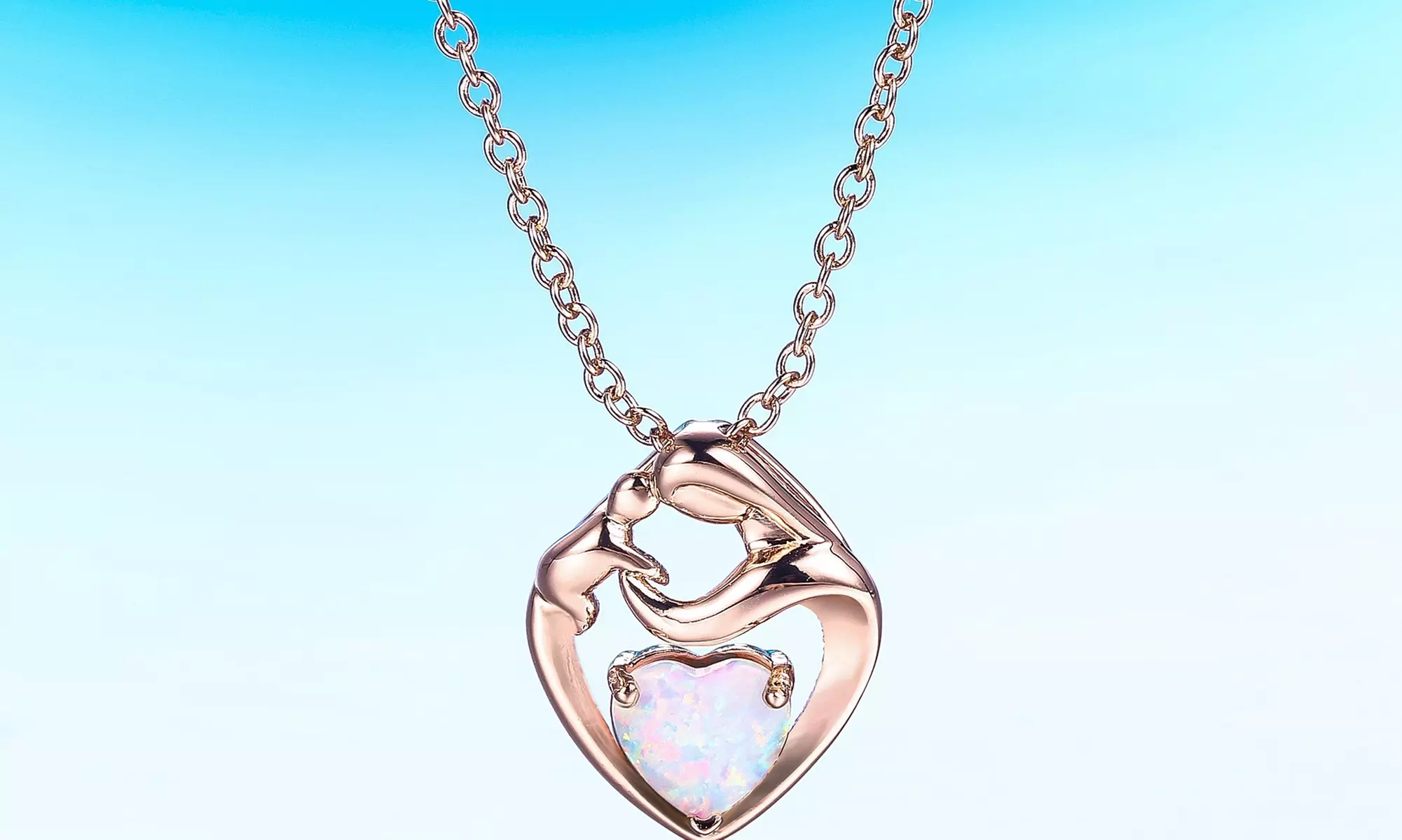 Mother And Child White Opal Pendant Necklace 