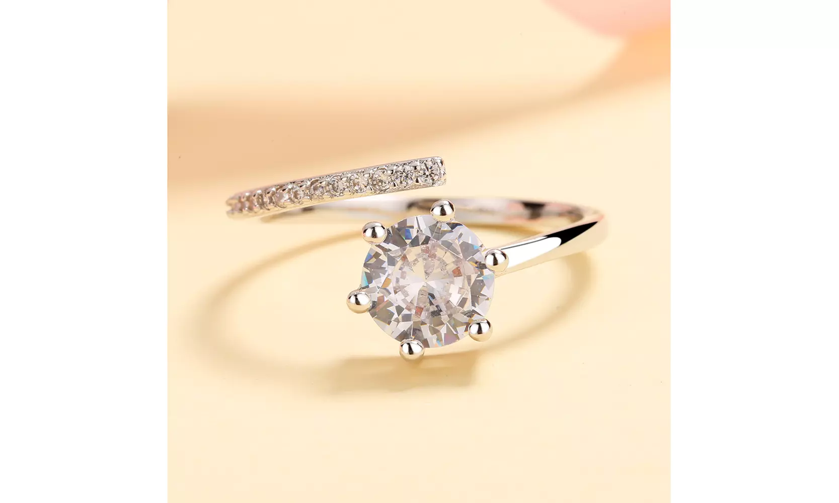 Sterling Silver Overlap Adjustable Ring with crystals from Swarovski  - Primary Image