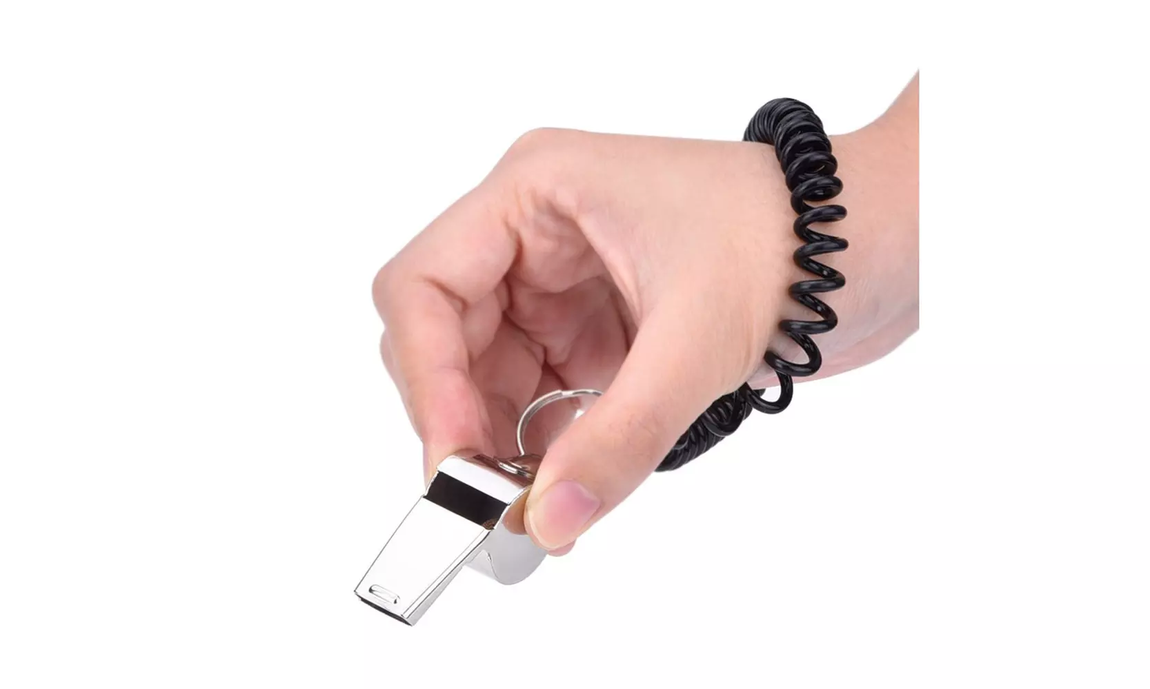 2 Football Soccer Sports Metal Referee Whistle Black Lanyard Emergency Survival - Second Medium