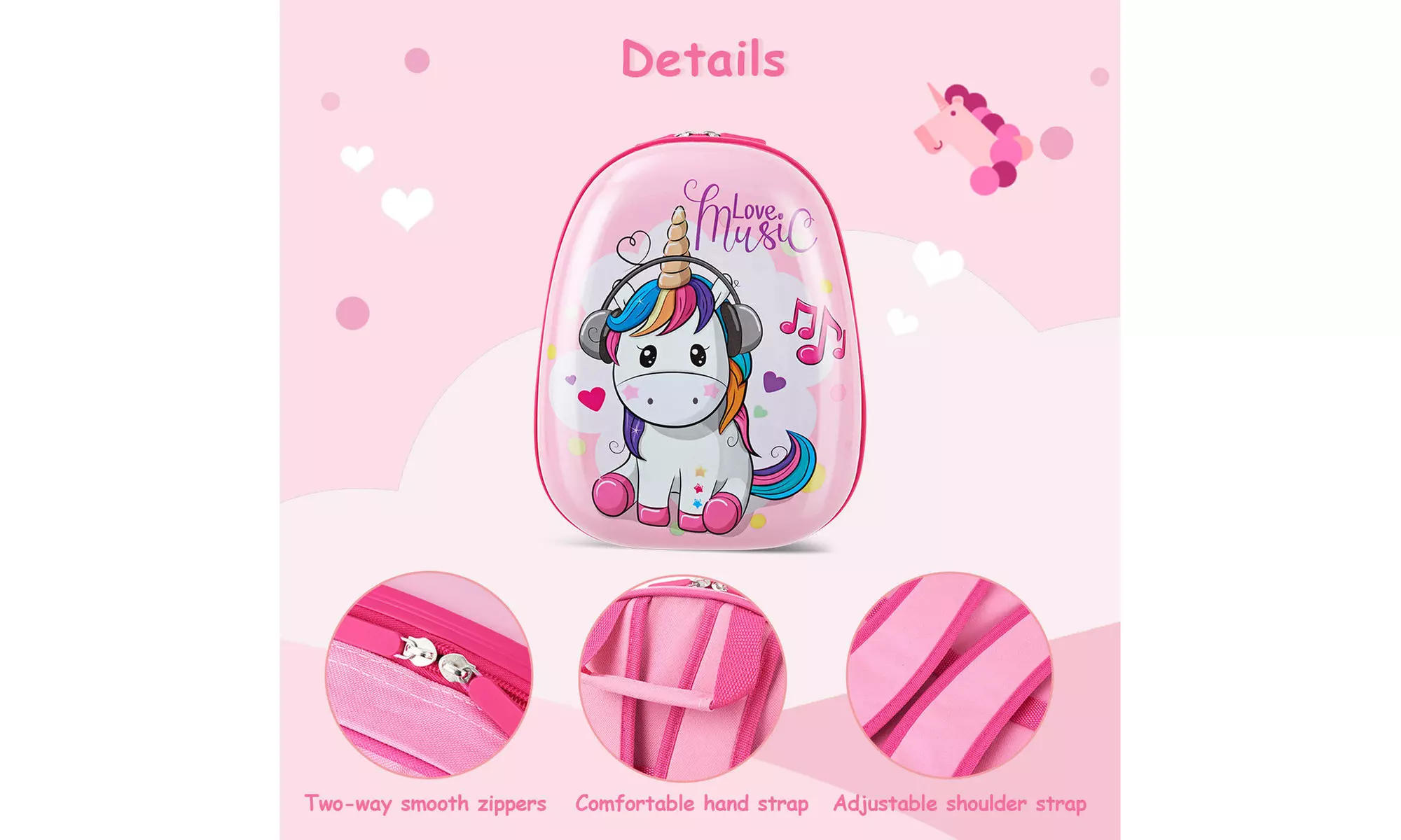 Costway 2PC Kids Luggage Set 12'' Backpack & 16'' Rolling Suitcase Horse