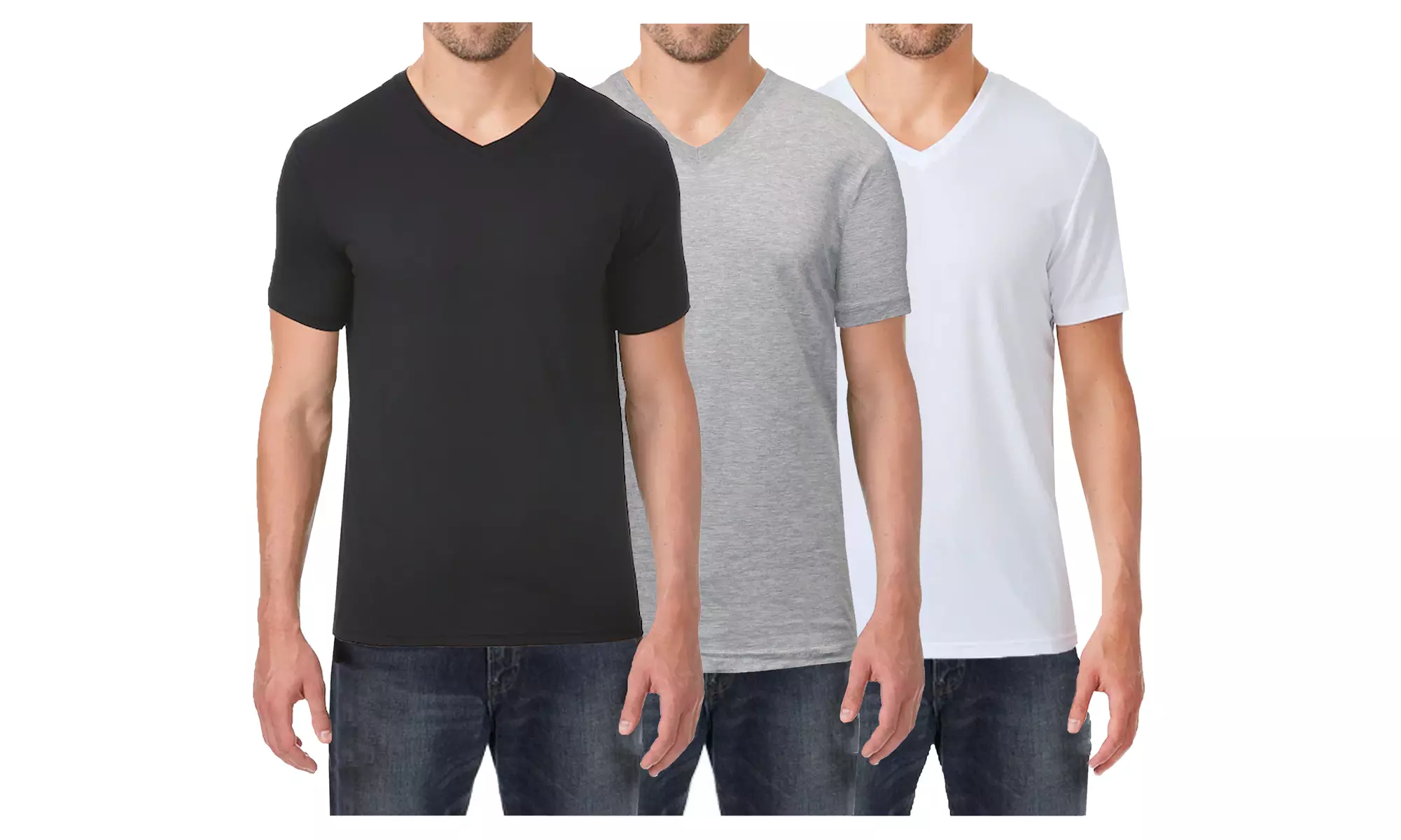 3-Pack Men's Short Sleeve V-Neck Cotton-Stretch Tee (S-2XL)