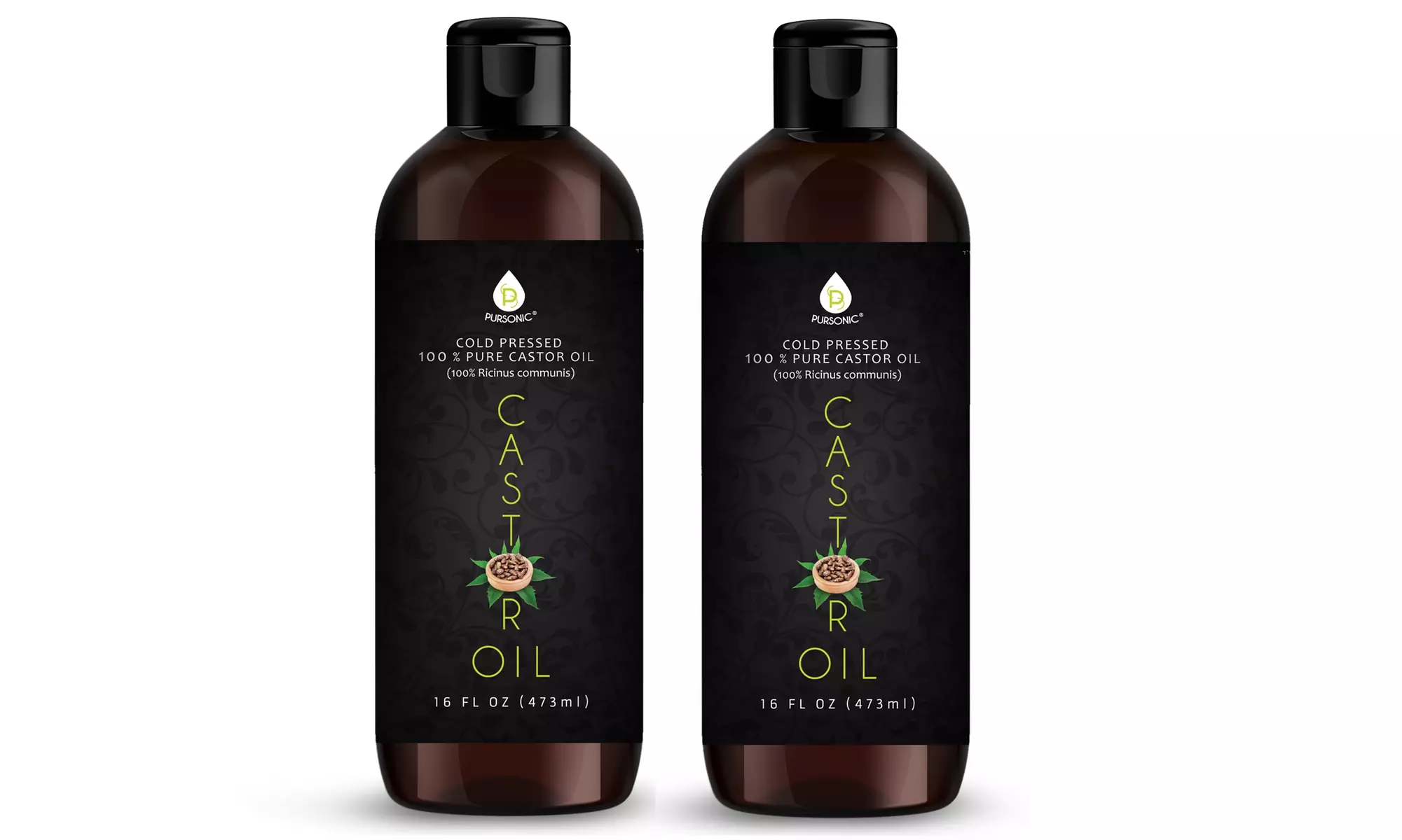 Pursonic Cold Pressed 100% Pure Castor Oil 16 OZ (1- or 2-Pack) - Second Medium