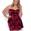 Image 1: Burgundy Plus size strapless floral sweetheart mini dress