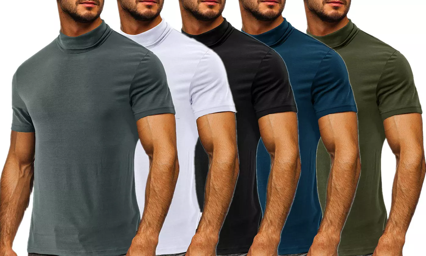 Men's Mock Turtleneck Short Sleeve T Shirts Basic Slim Undershirts - Primary Image