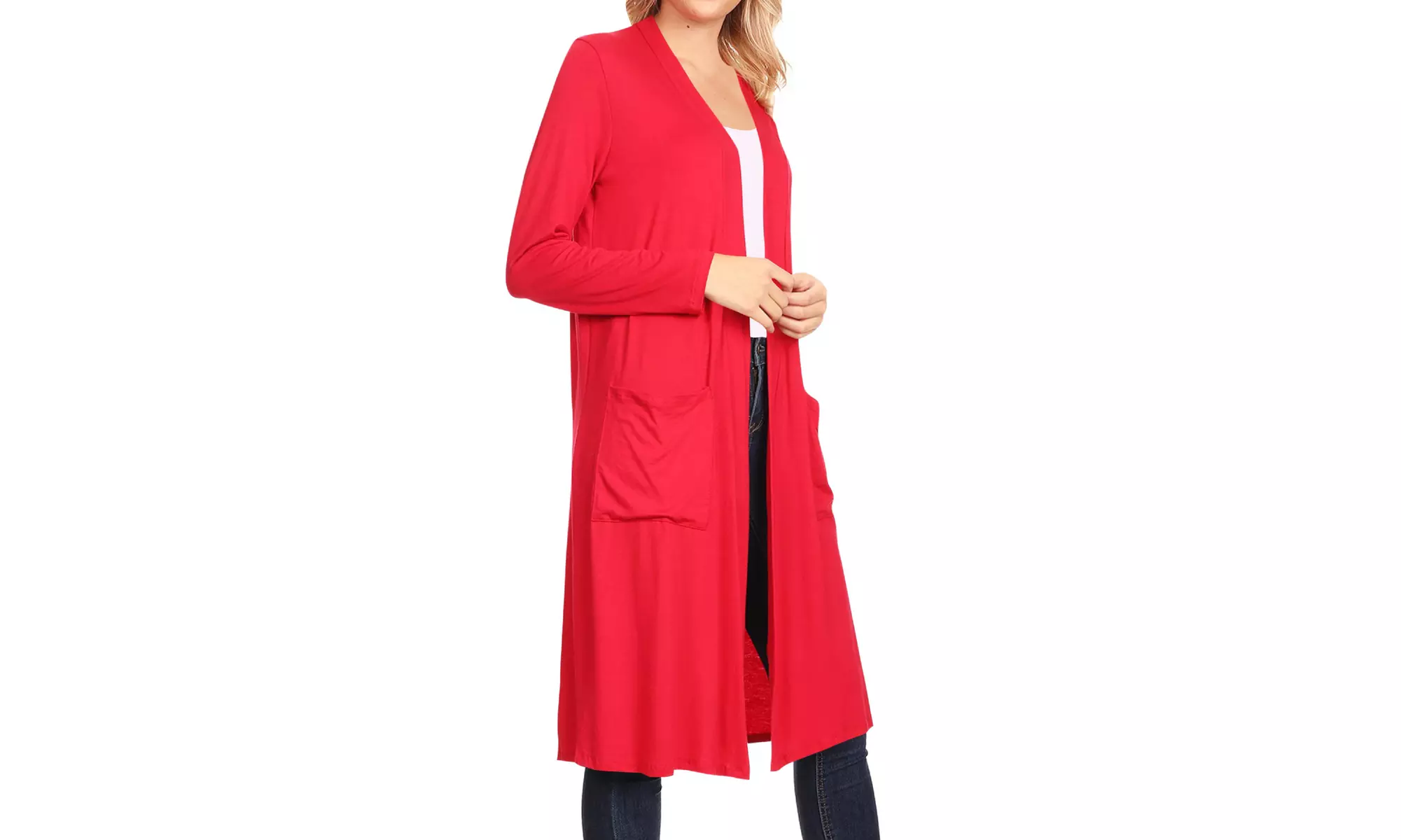 Women's Casual Open Front Side Pockets Solid  Long Cardigan