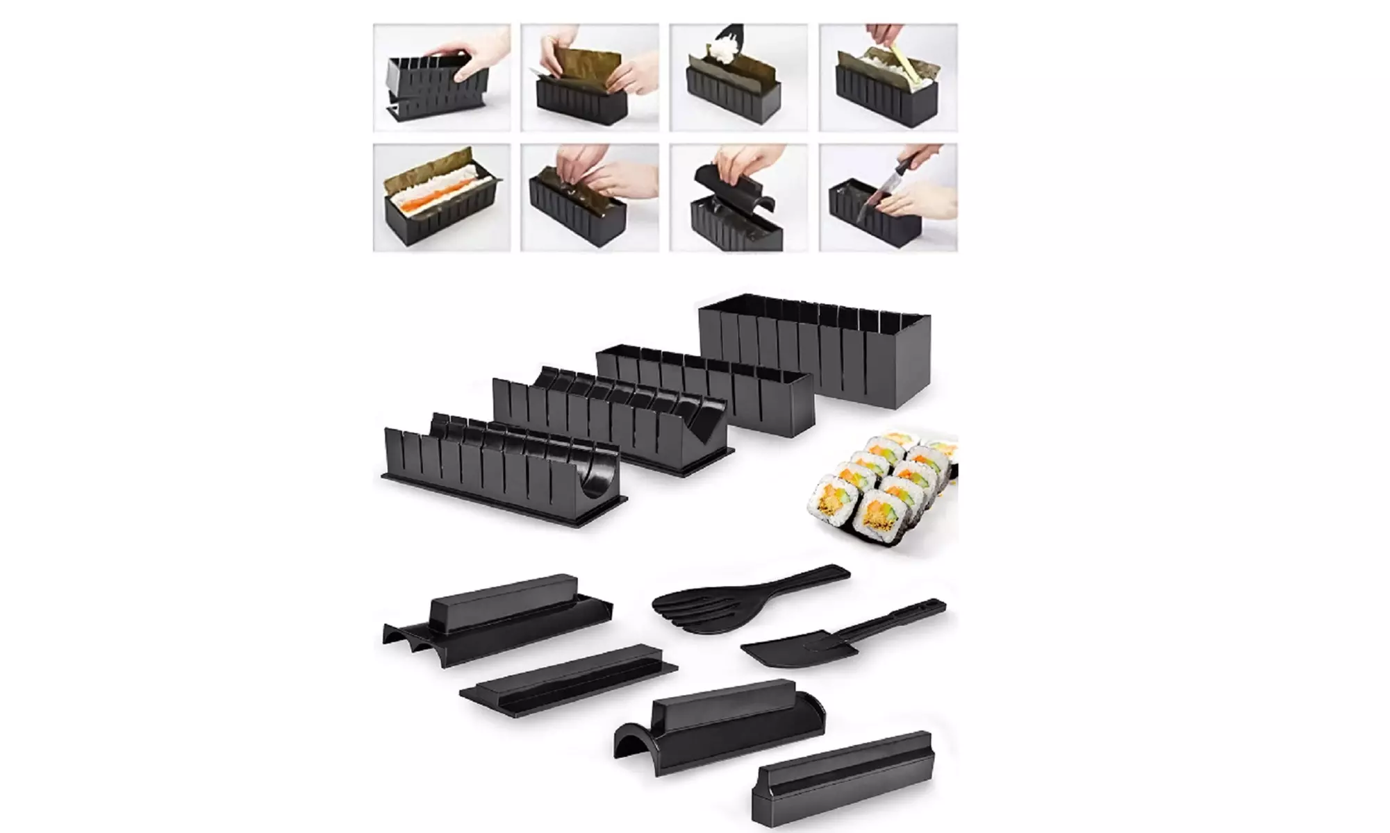 10 Pcs Sushi Making Kit-Home DIY Sushi Roller, Rice Ball Mold & Accessories Set