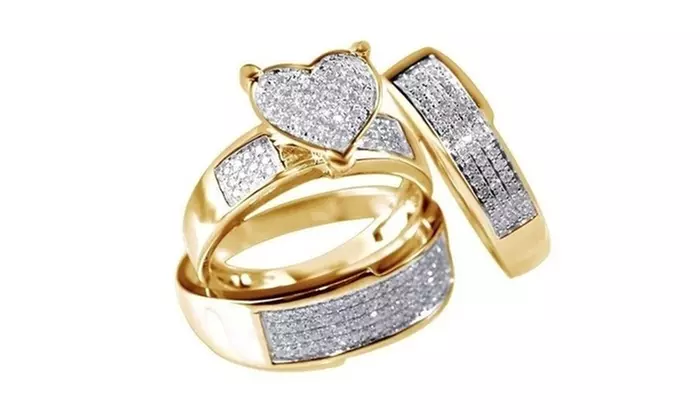 Women's Heart White Sapphire Silver In Gold Filled Wedding Engagement Ring Set - Second Medium