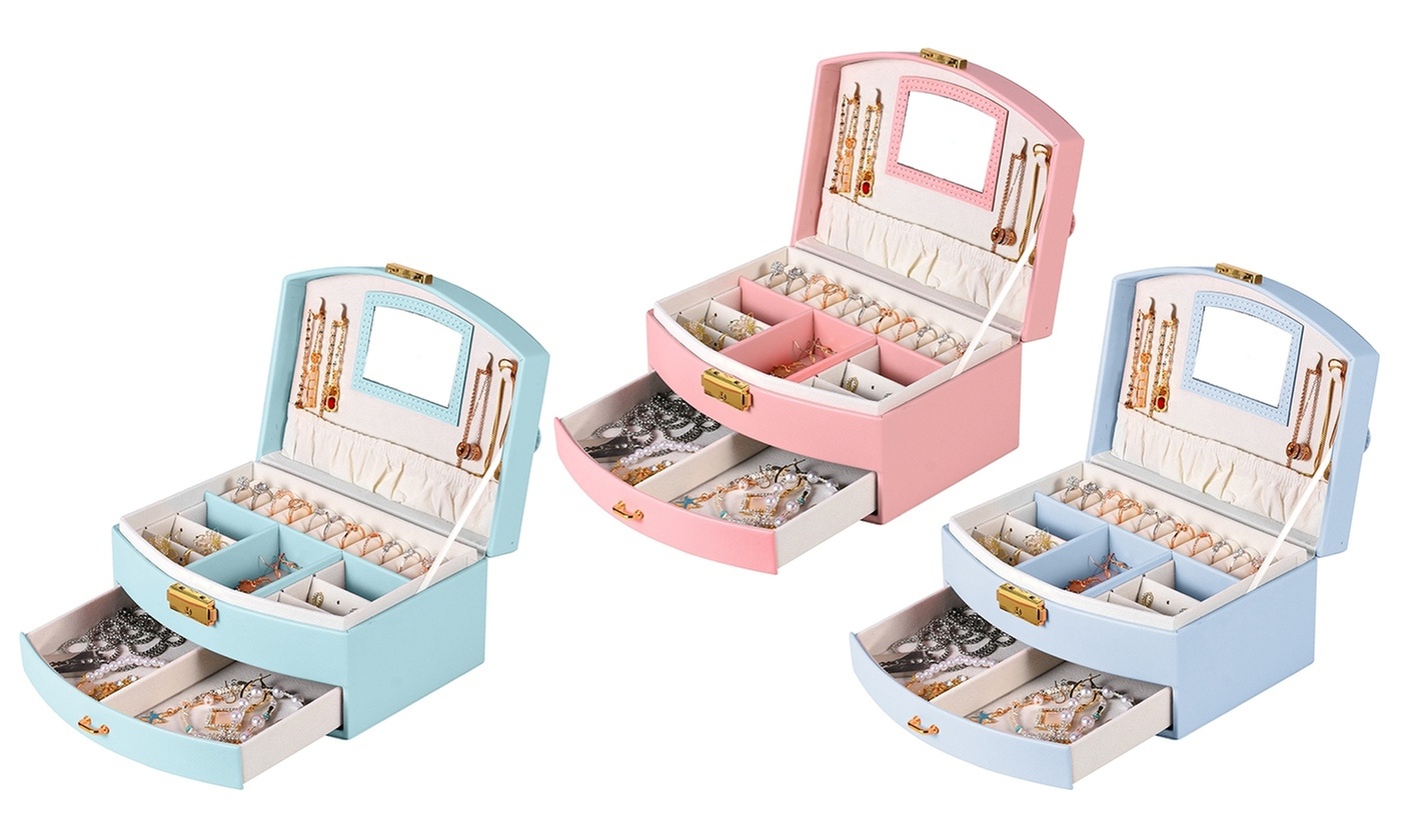 Laromni 2-Layer Jewelry Box Lockable Jewelry Organizer Travel Case