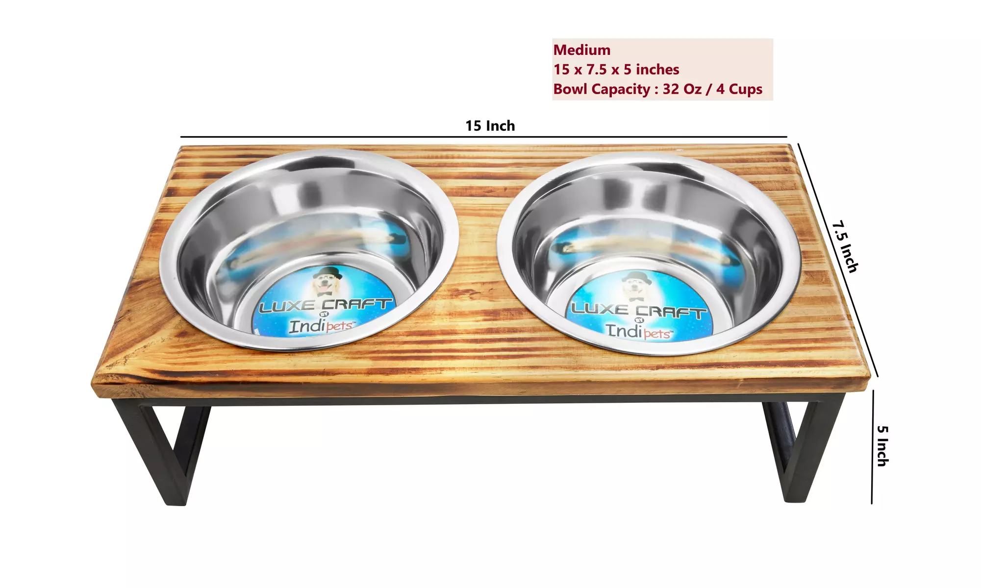 Indipets Wooden Elevated Feeder with Bowls