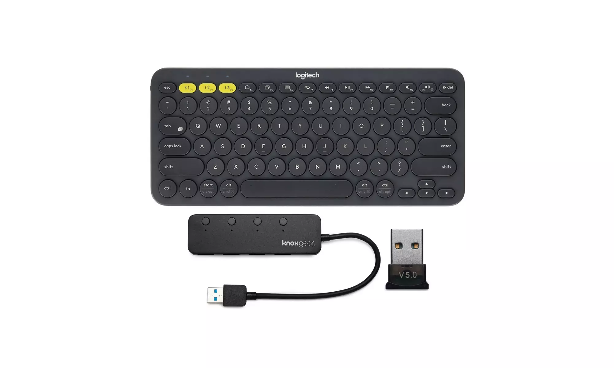 Logitech K380 Multi-Device Bluetooth Keyboard with 3.0 Hub and Dongle Adapter - Primary Image