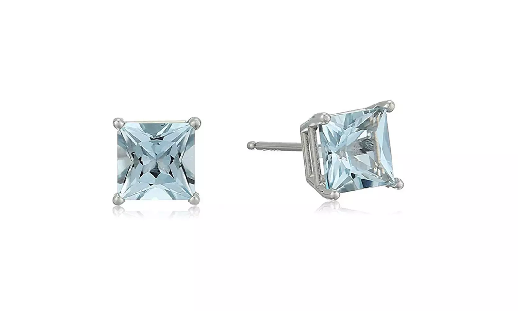 10k White Gold Plated 0.97ct Princess Aquamarine Stud Earrings - Primary Image